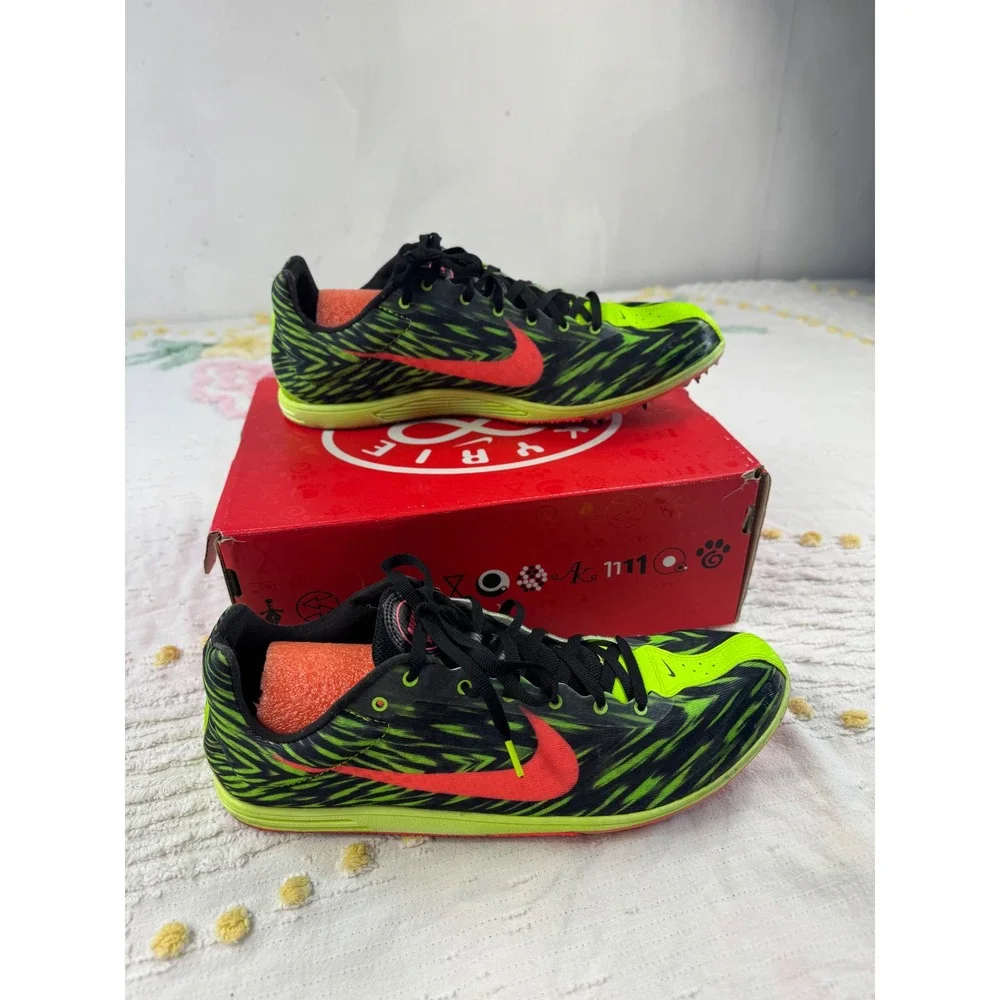 Nike Rival D Racing Distance Track Shoes Neon Green Orange Black Mens 12.5 - Picture 10 of 13